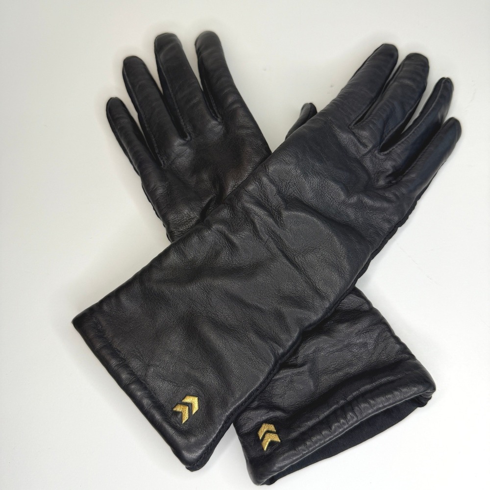 Isotoner Gloves Women Black M Leather Spandex Knit 10" Lined Winter Driving